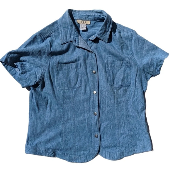 Vintage R&R Denim Style Shirt with Button Front - Size 14 - 100% Cotton - Picture 1 of 8